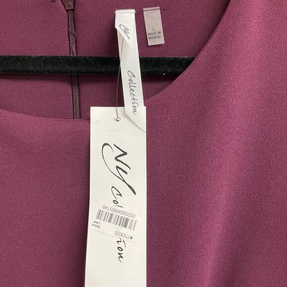 NY Collection Burgundy Colorblock Bell Sleeve Stretch Womens Large Sheath Dress - Picture 4 of 11